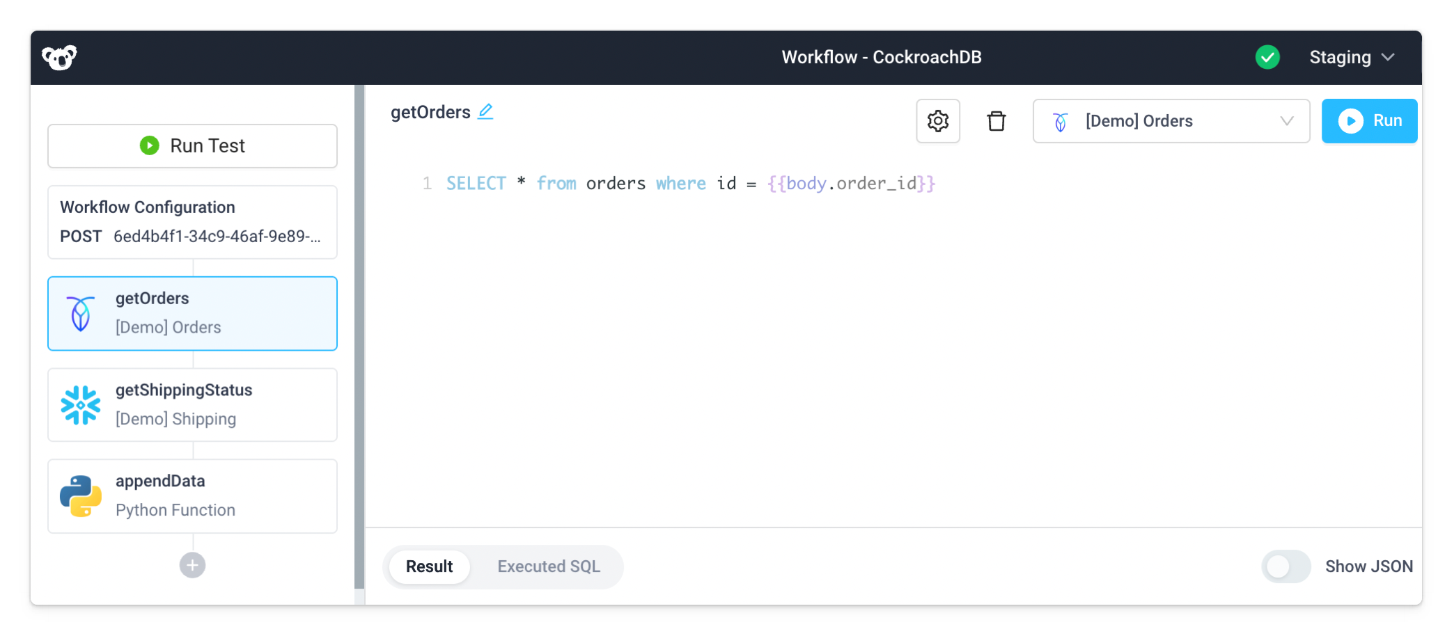 Admin dashboard reads from CockroachDB allowing for order refunds