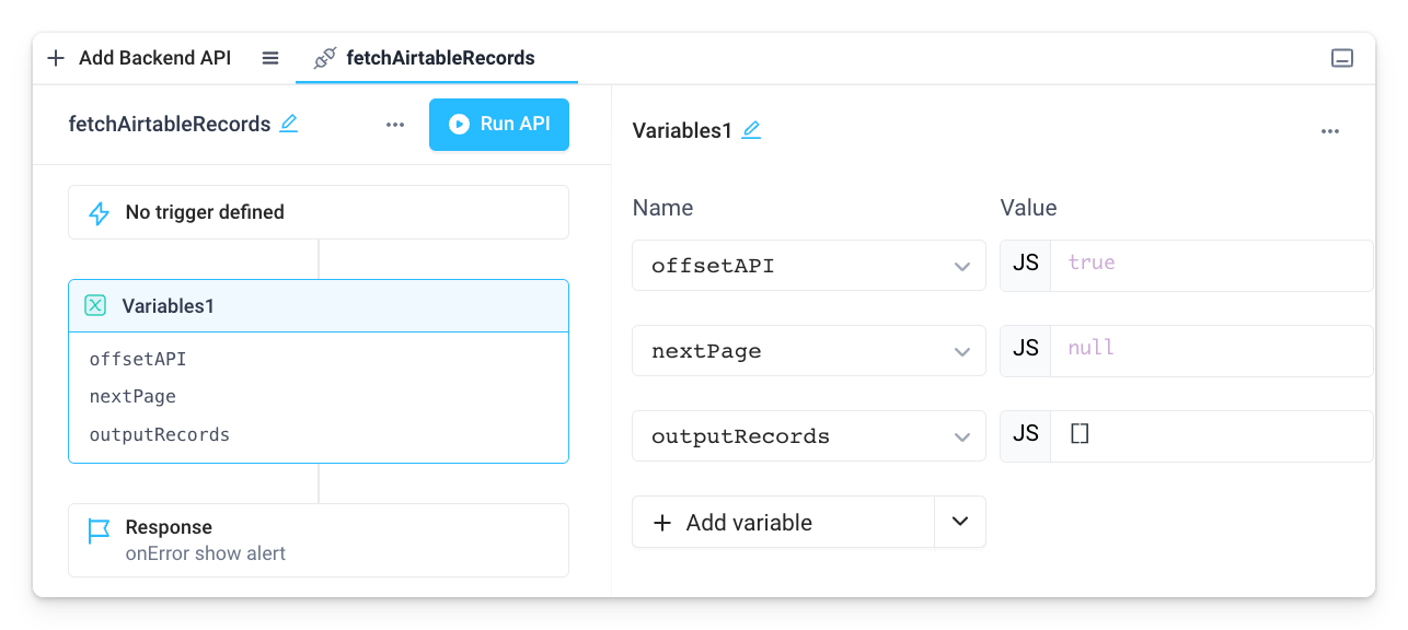 Create a backend api with variable block