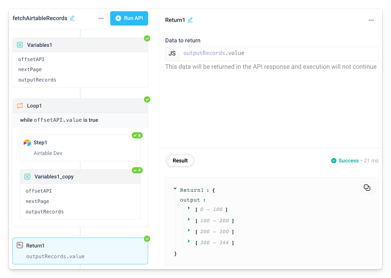 Add a return block to return the data to the frontend