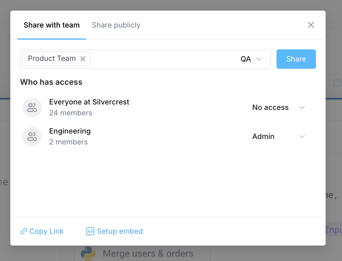 UI showing user assigning QA permissions to Product Teams for an Application