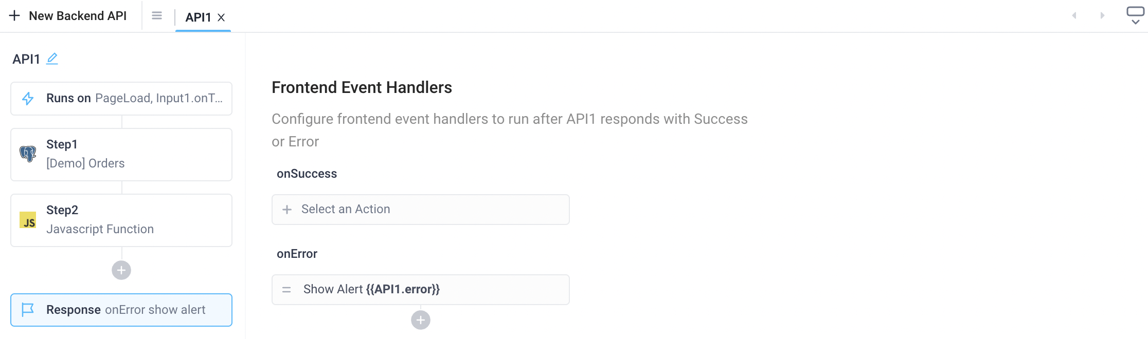 A backend API response block with the default settings