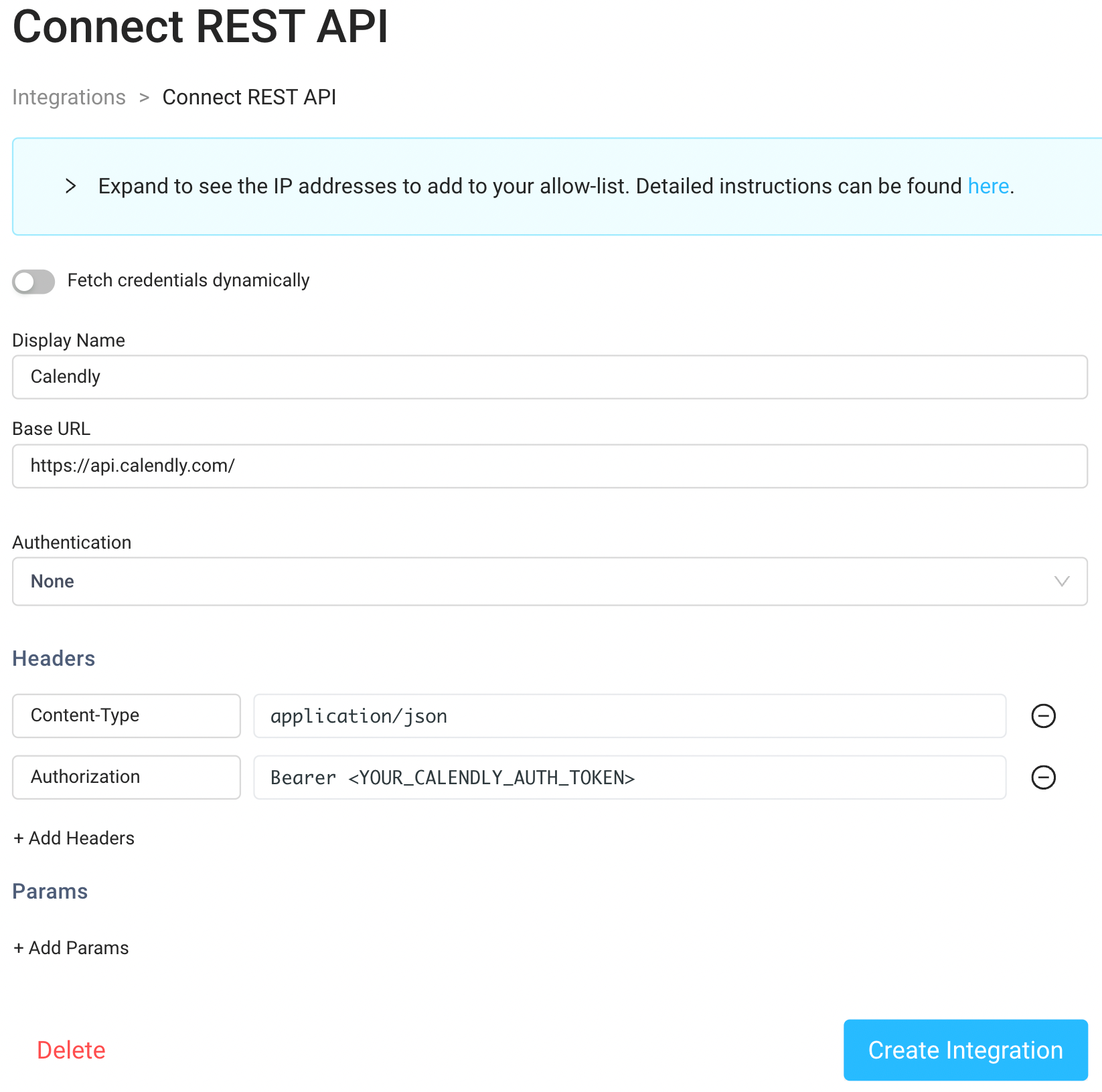 Create REST Integration to Calendly
