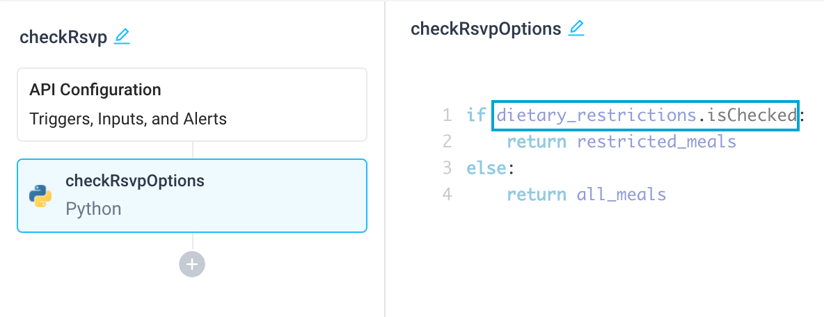 Reference a checkbox within an API