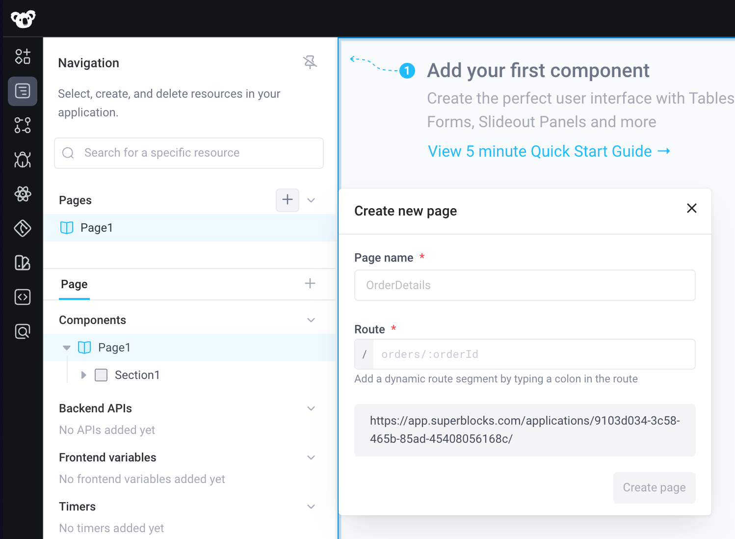 Create page popover