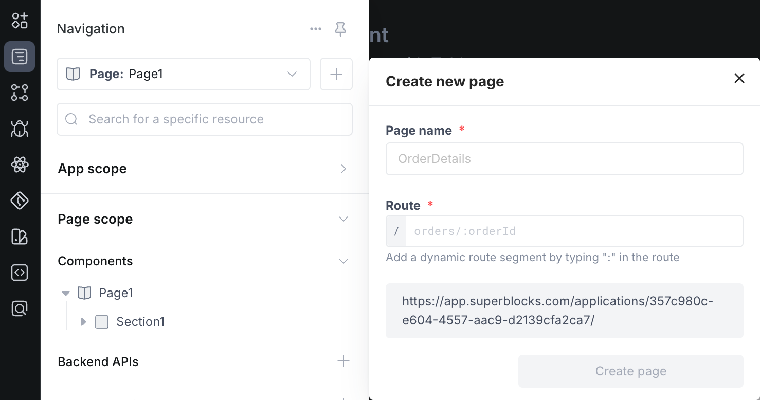 Create page popover