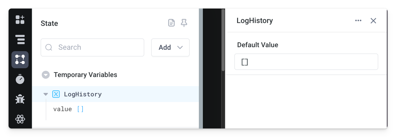 temporary state variable for logs