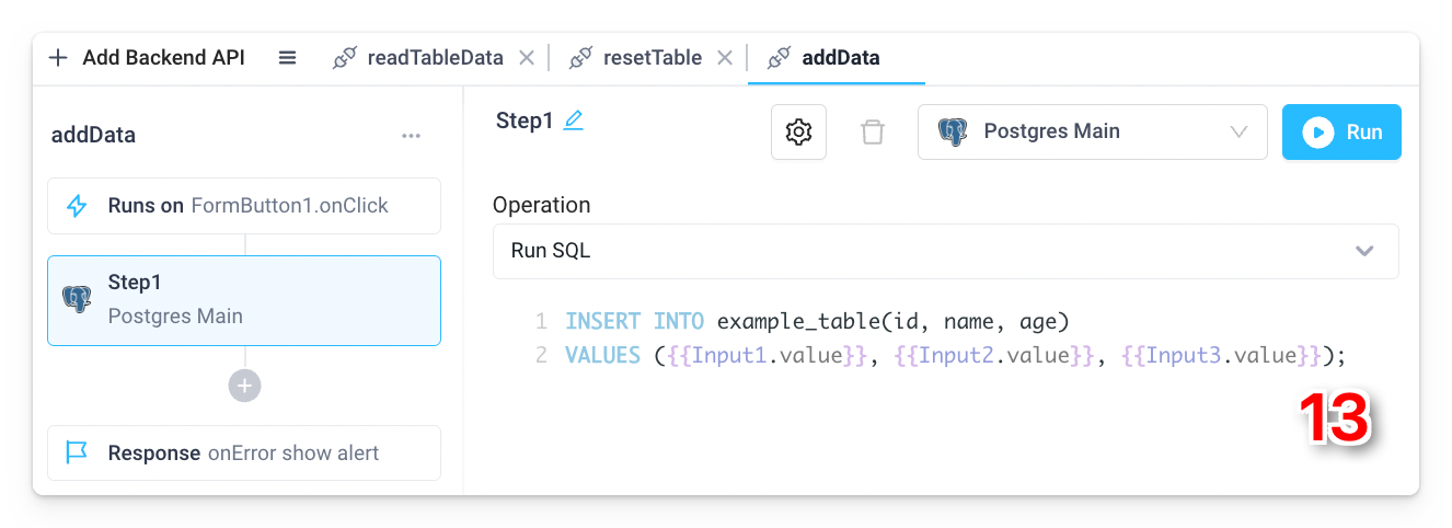 Create an API to add the data from the slideout to the database