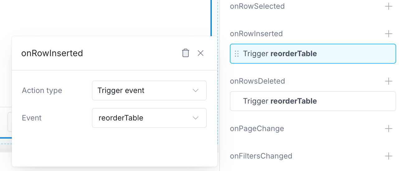 Custom Event to Reorder Table