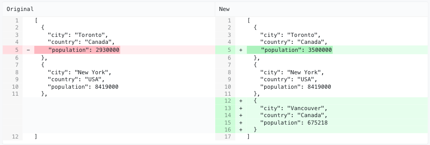 Diff viewer component showing differences between two code blocks