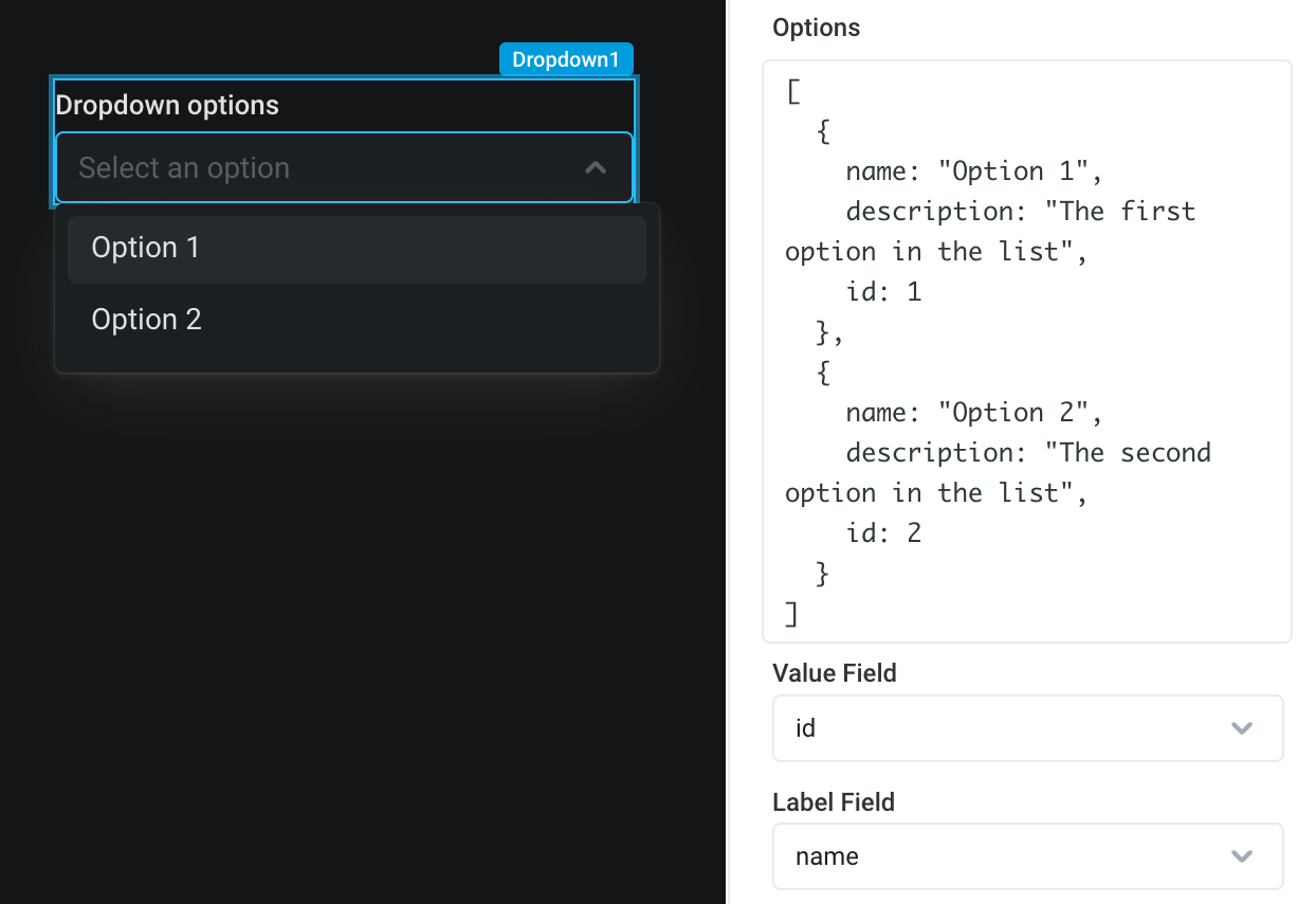 Update the options field