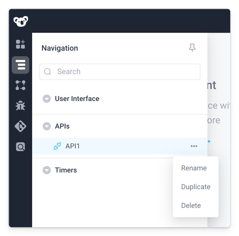 Duplicating an API through the Navigation Panel