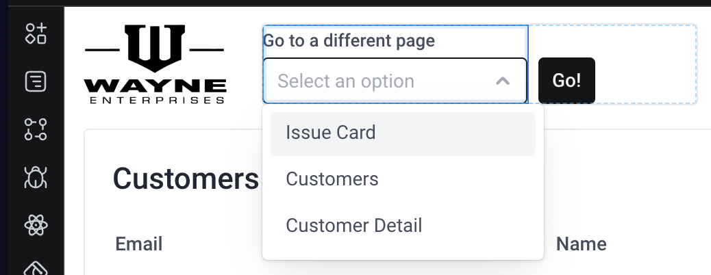 Use a dropdown to dynamically navigate to different pages