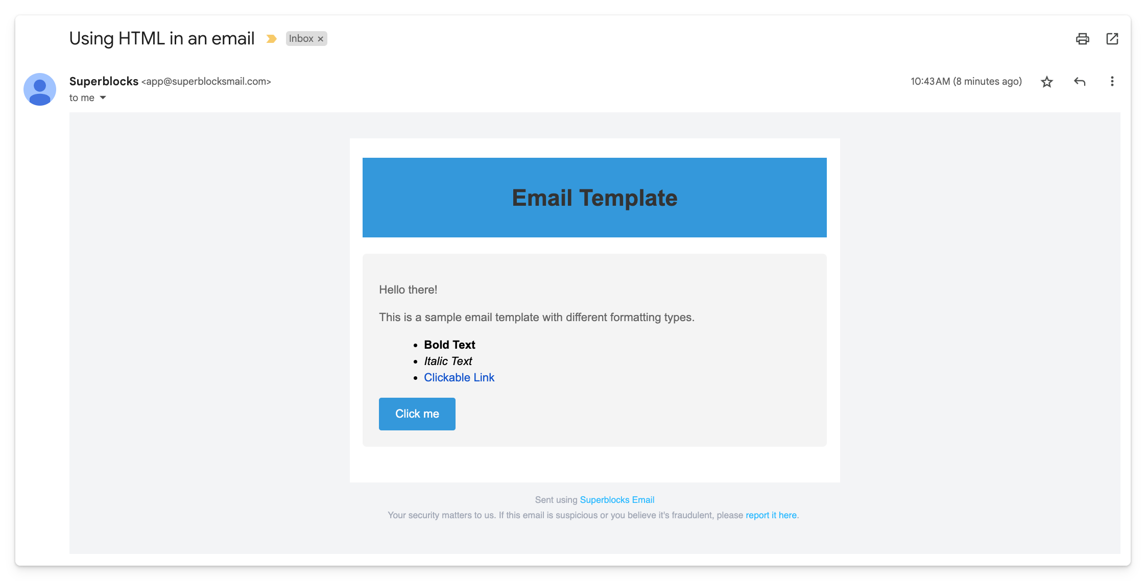 Use HTML to format an email