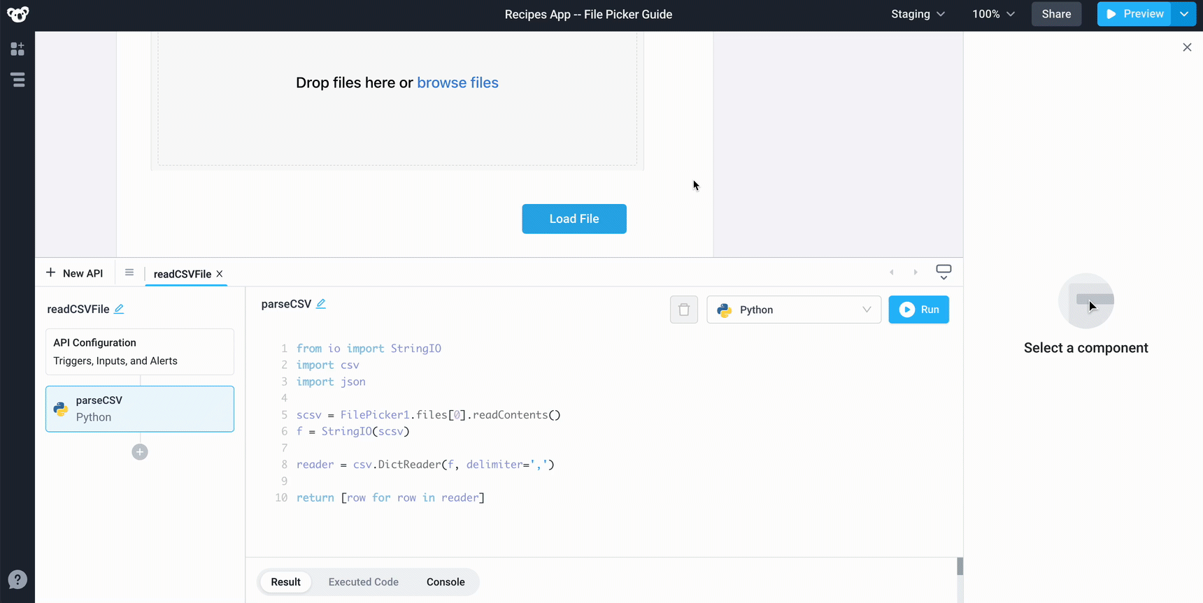 Update button component to run an API when clicked