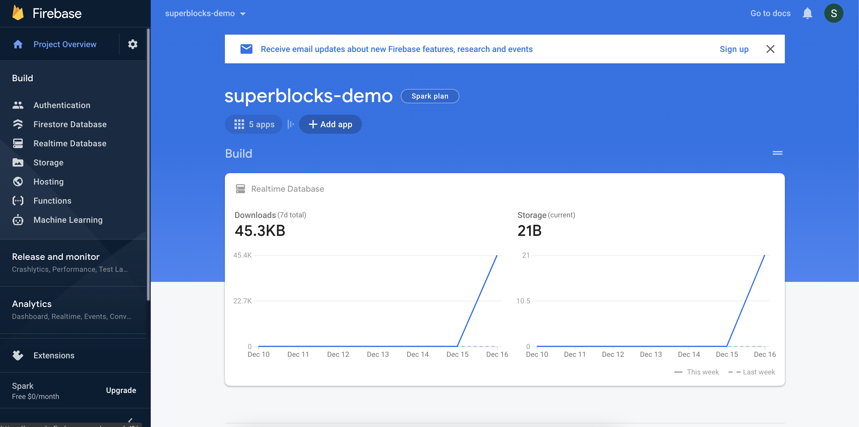 Create a new Firebase web application named superblocks-demo