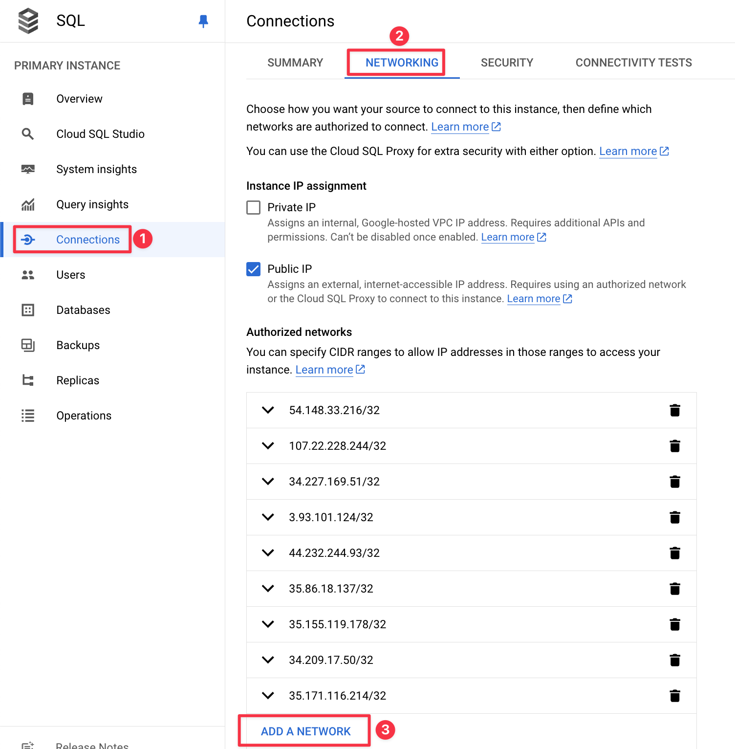 Add Superblocks IP addresses to GCP SQL cloud instance