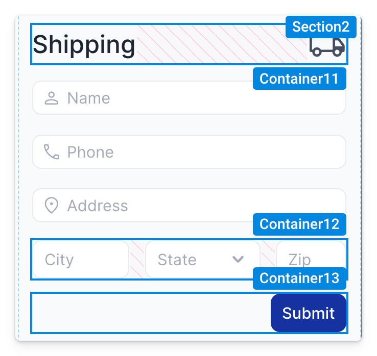 Nested layout with multiple containers in edit mode