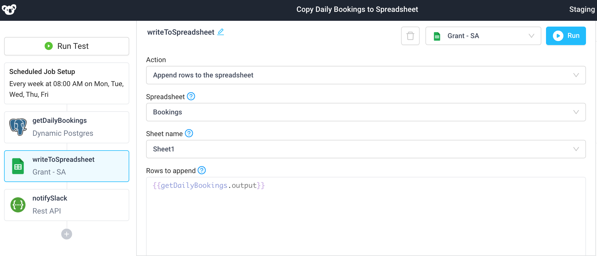 Use a scheduled job to copy Postgres data into Google Sheets and send out a daily report