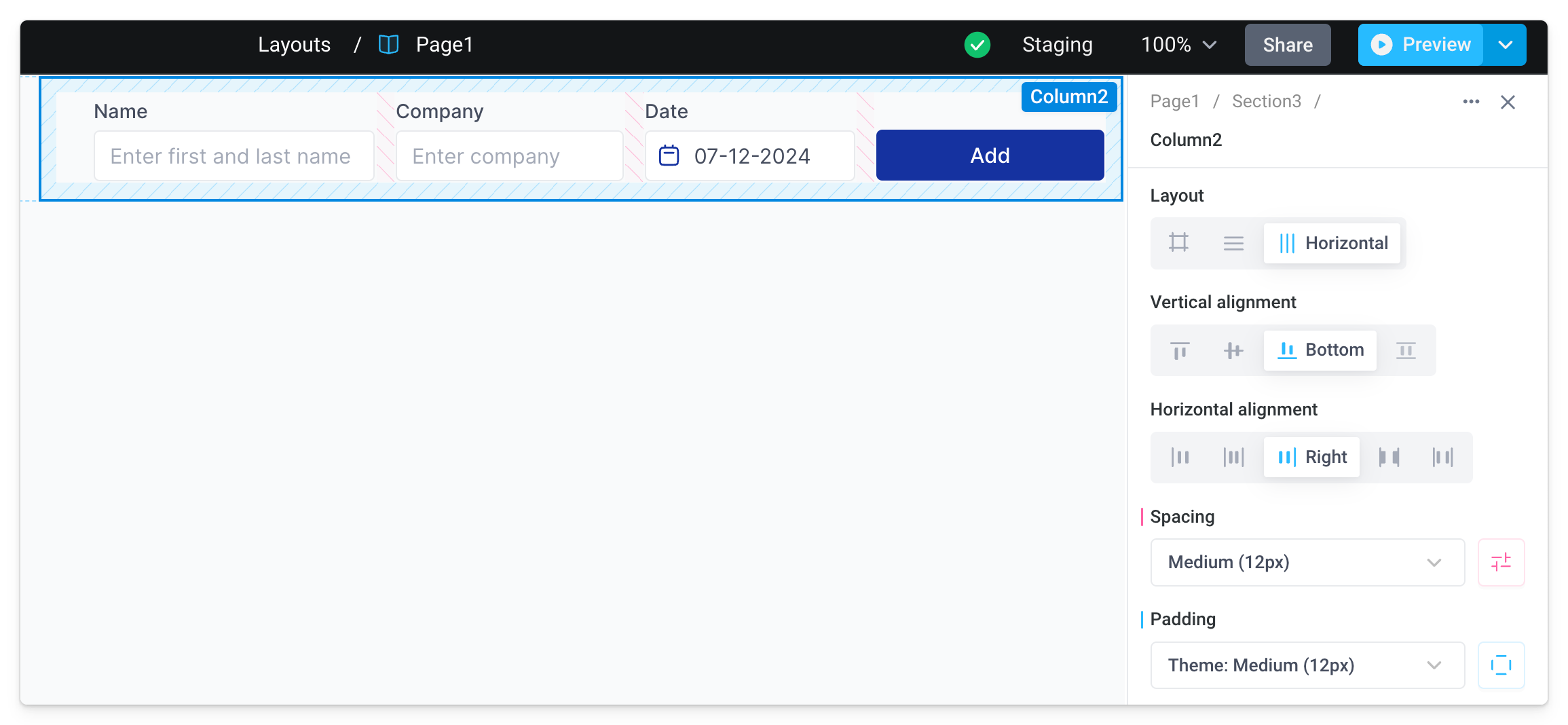 Use columns to divide your application