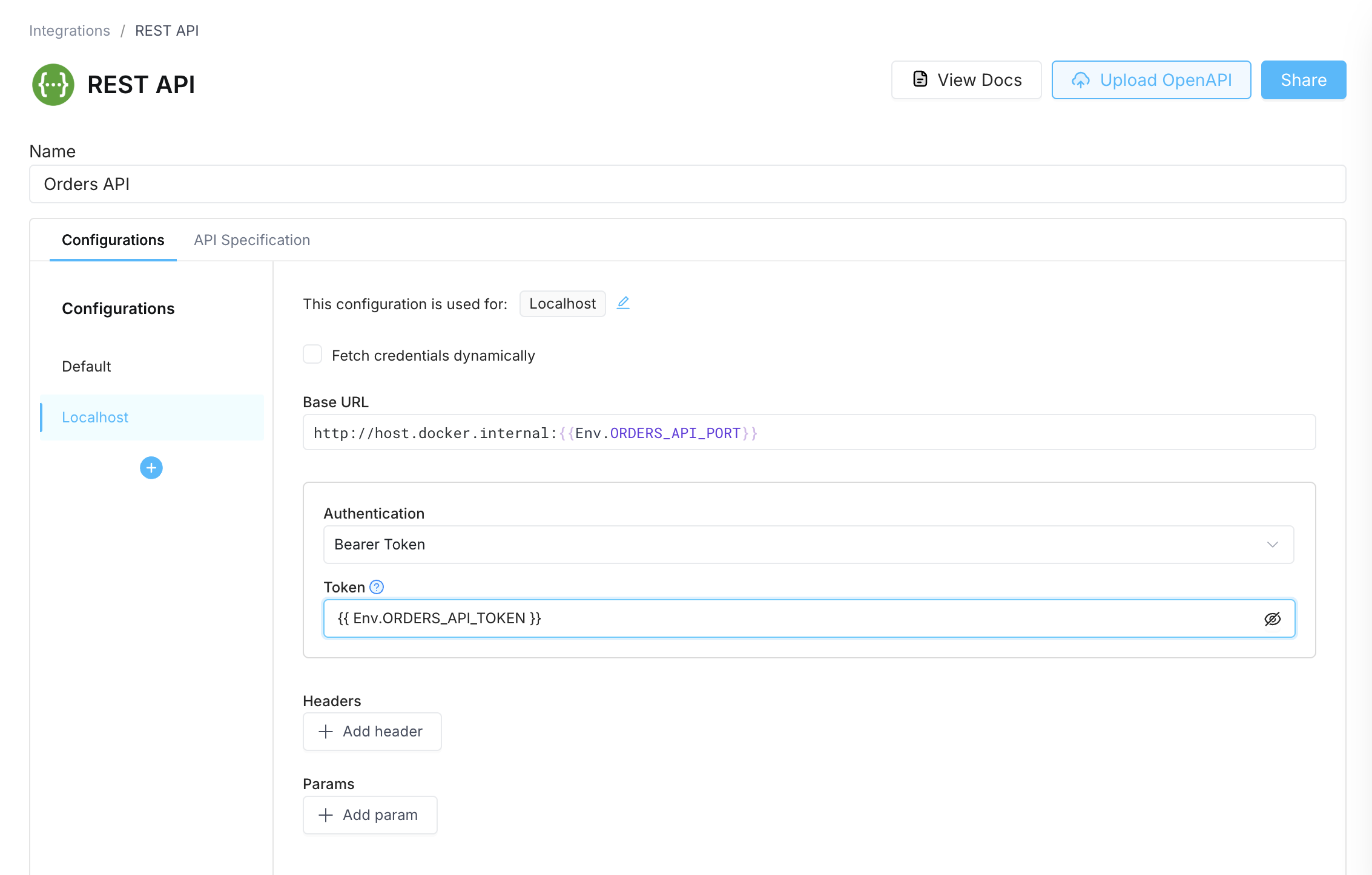 Localhost REST Integration form with Environment Variables