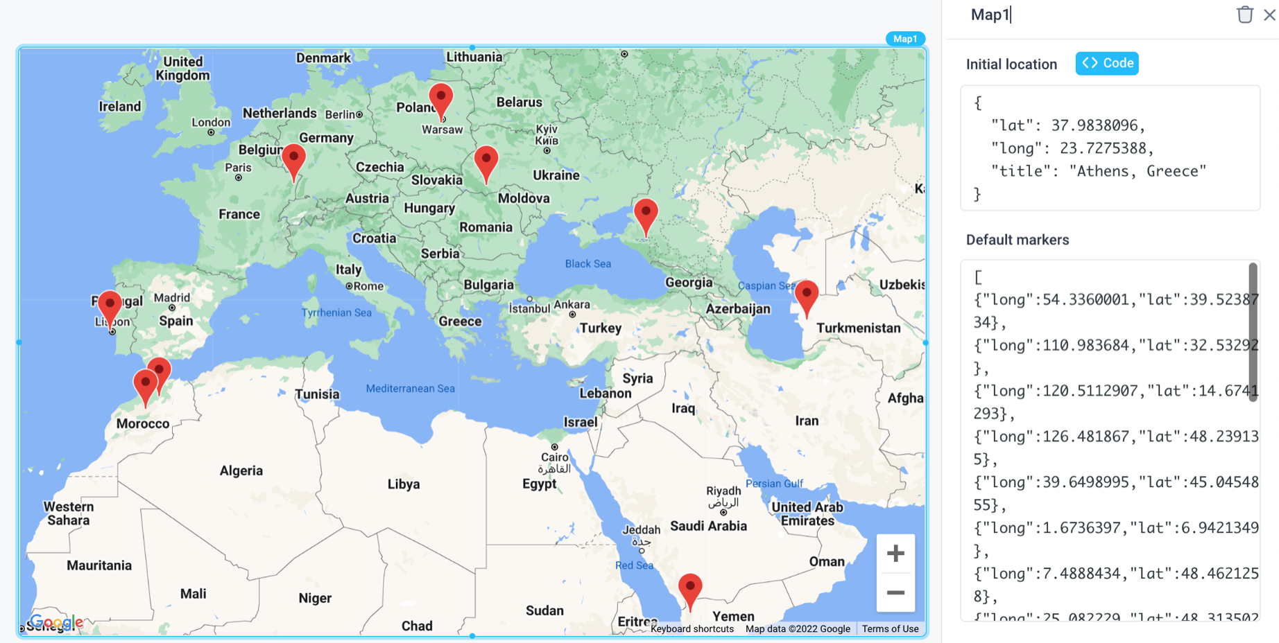 Add markers to a map using an object containing latitude, longitude, and an optional title
