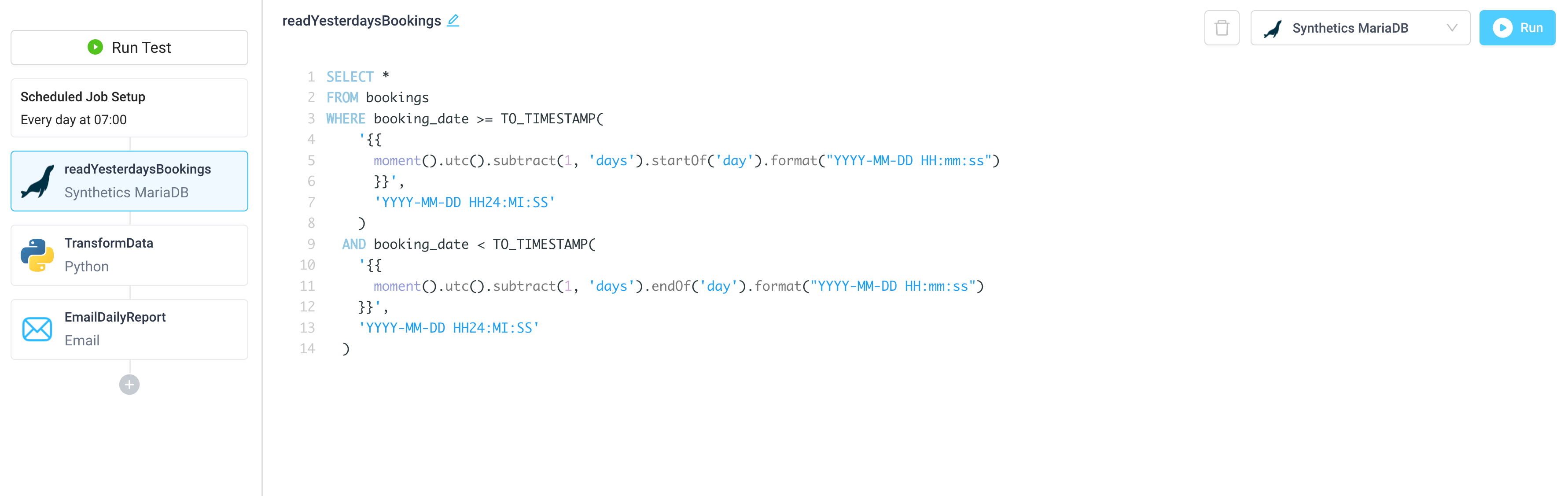 Use a scheduled job to query MariaDB and send out a daily report