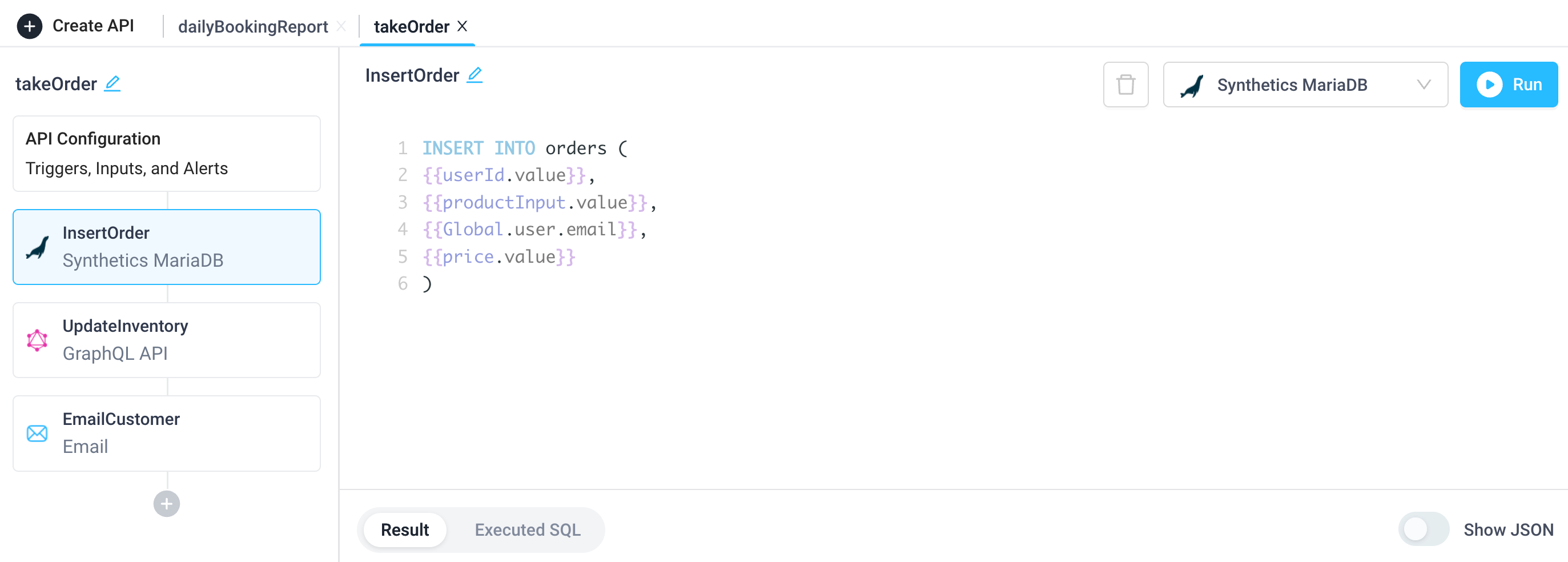 Write data into a MariaDB using SQL in a backend API