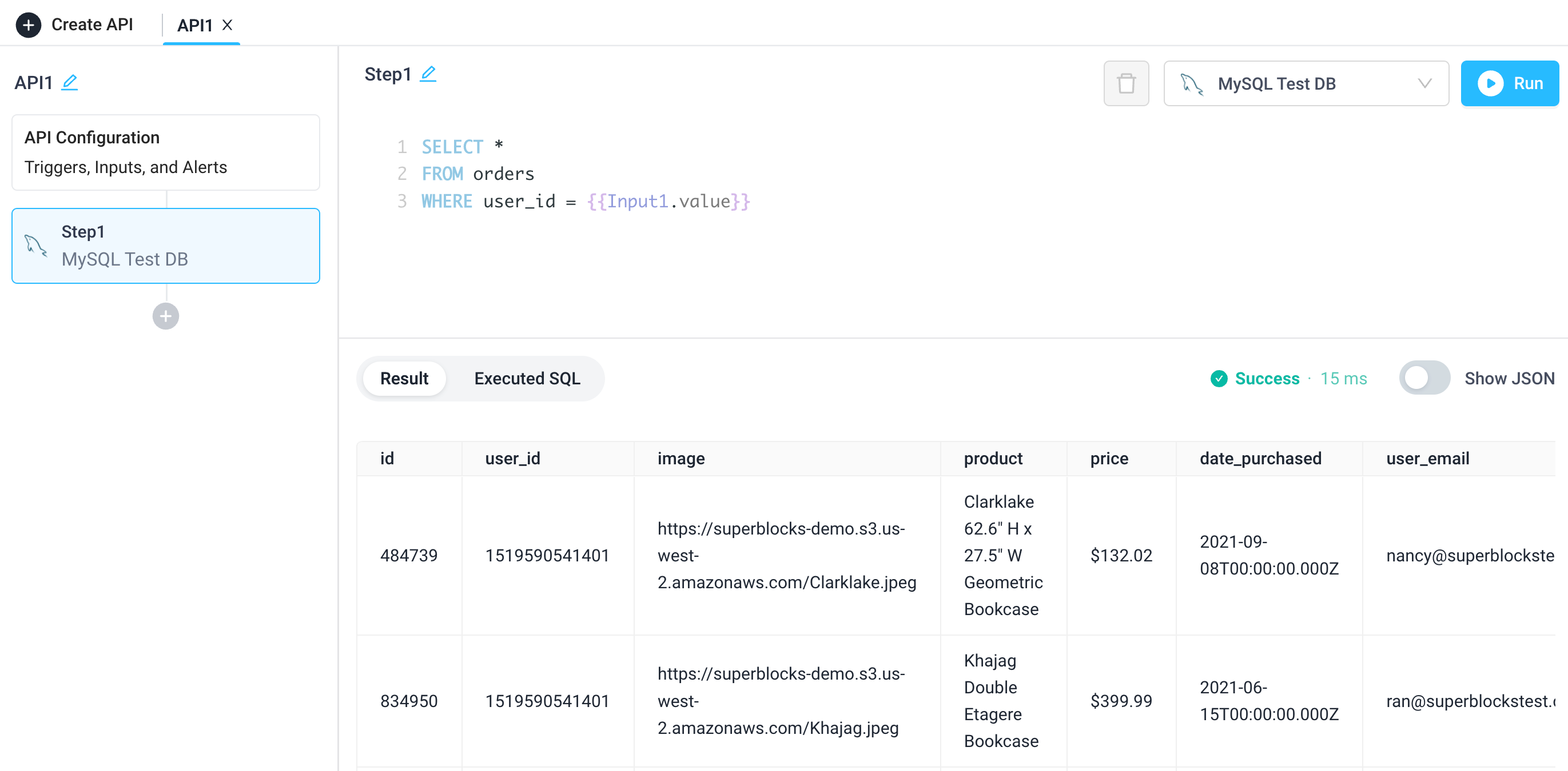 See the results of a MySQL query