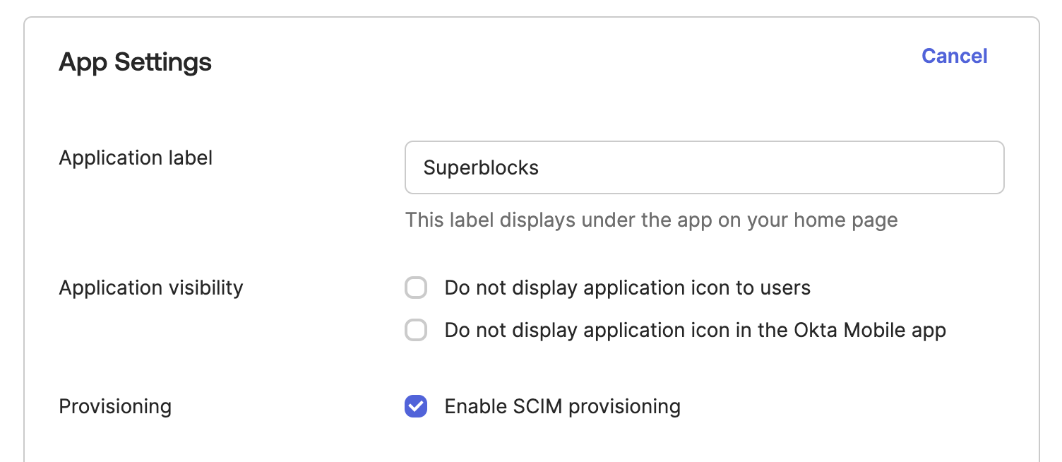 Enable SCIM on Okta Application