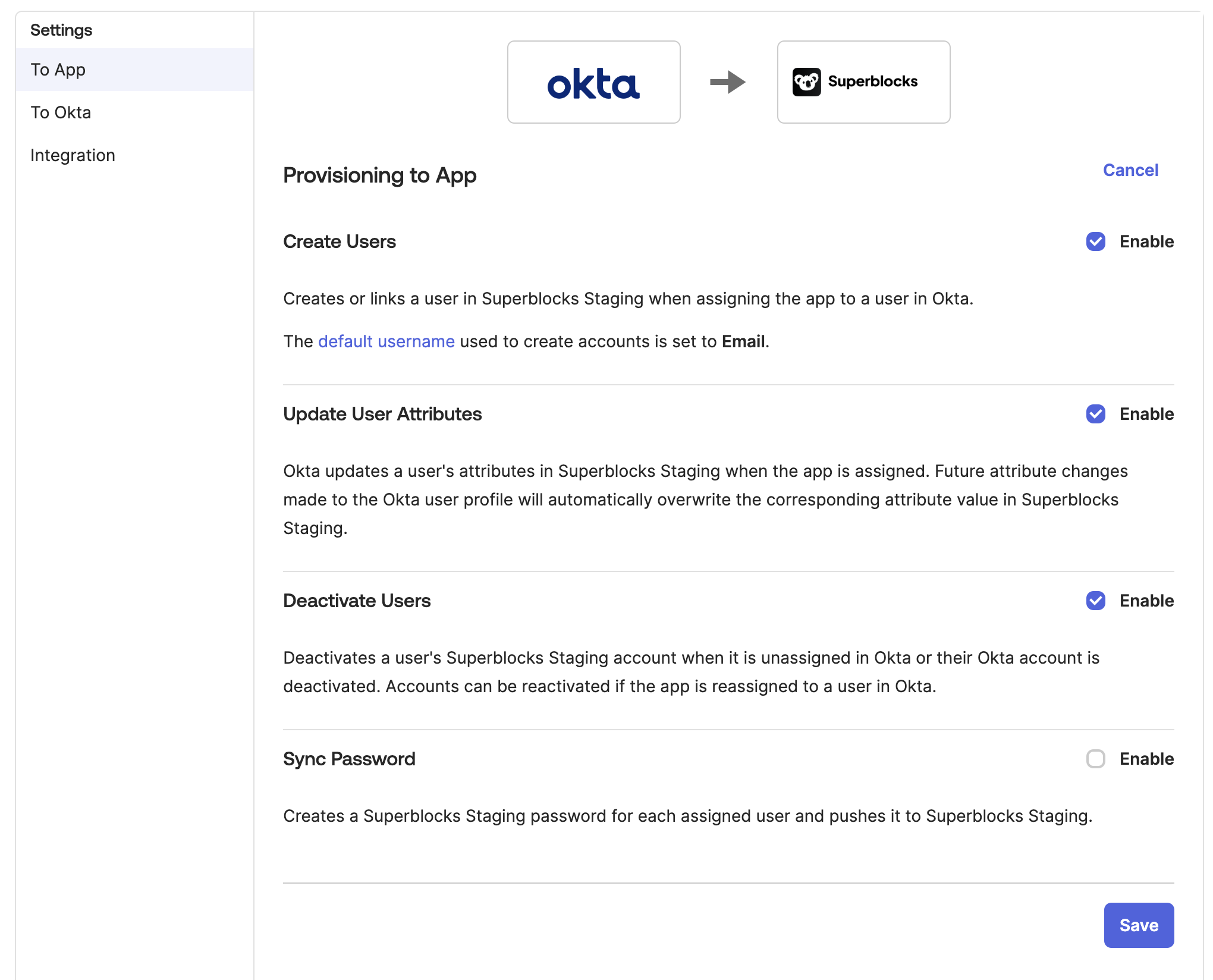 Okta SCIM configuration