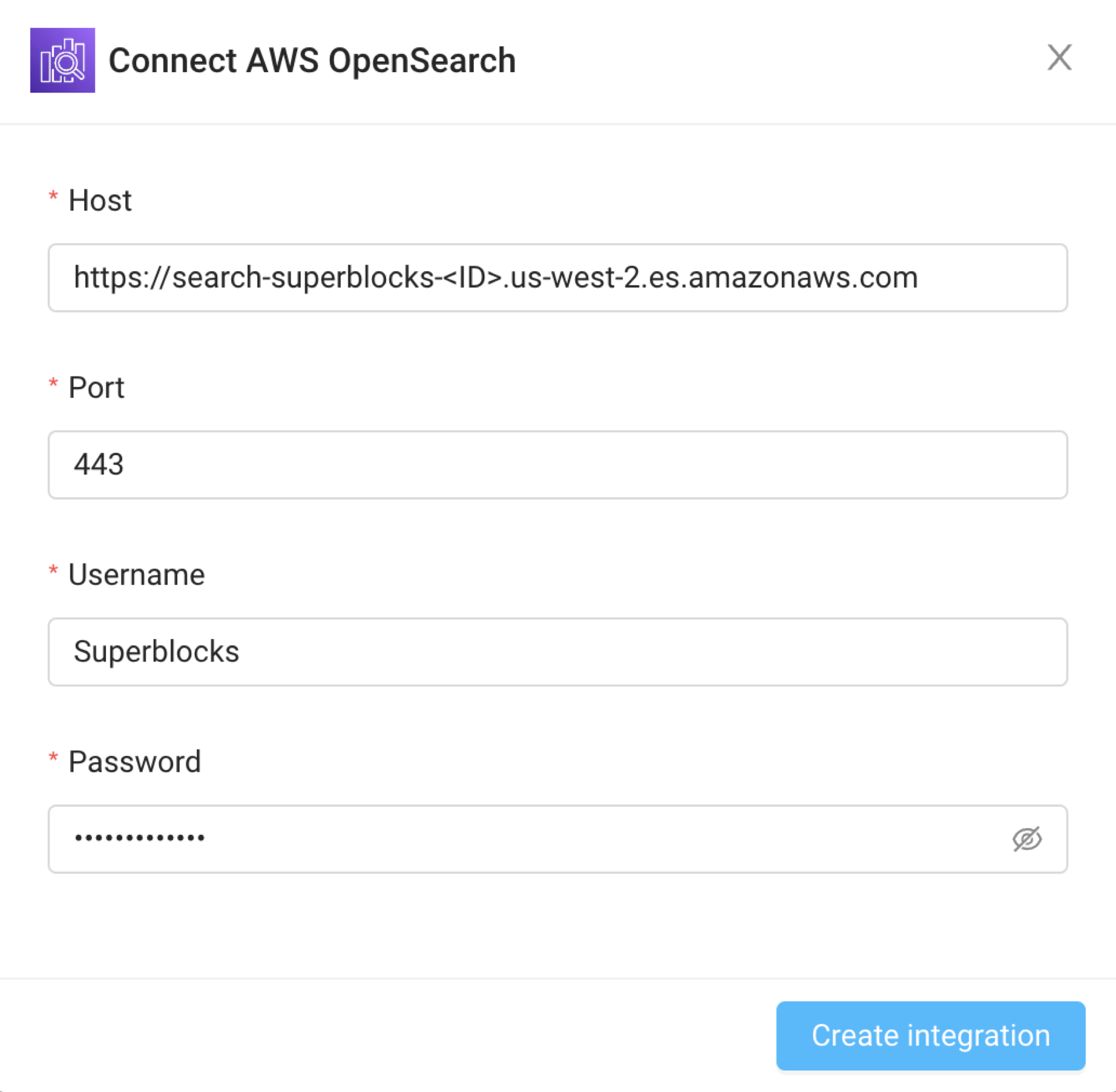 AWS OpenSearch setup form