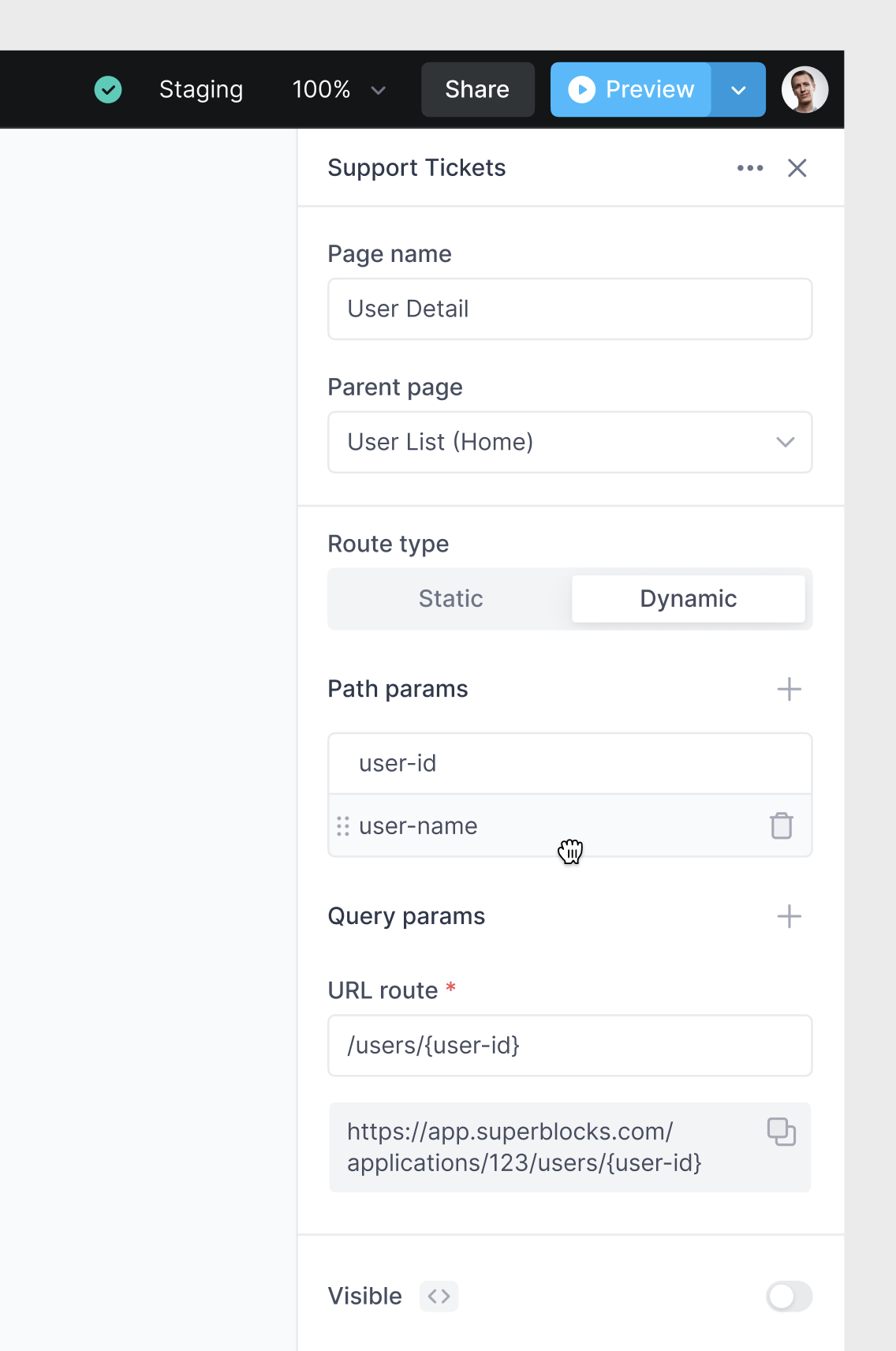 Configure the details for your new page from the properties panel