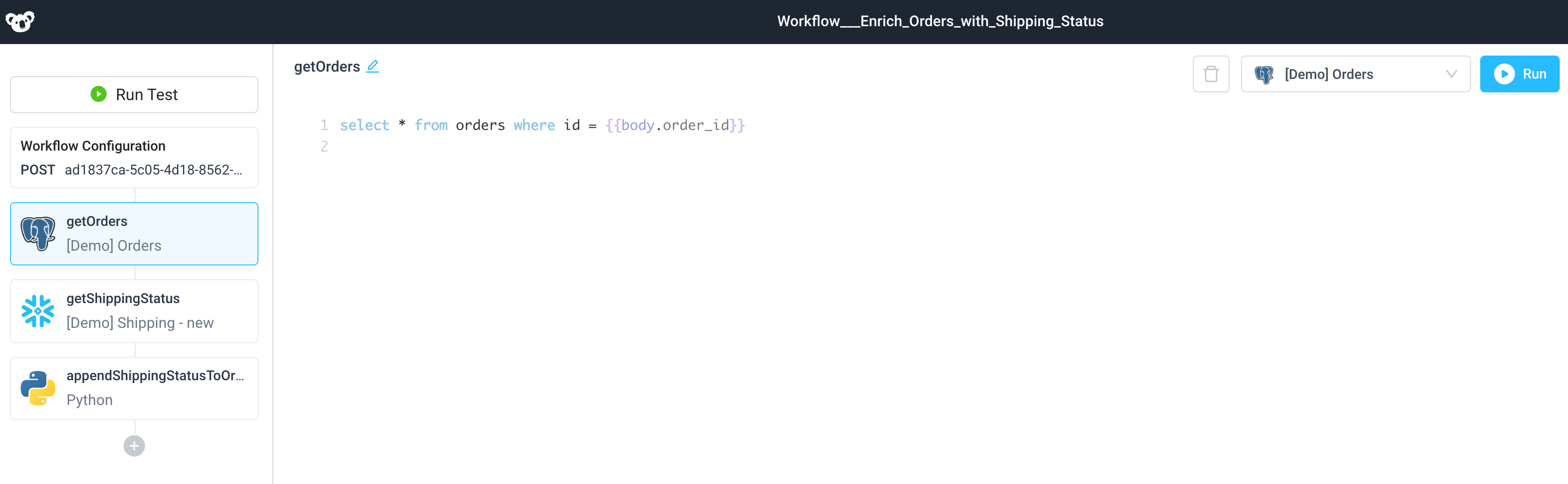 Use a workflow to enrich Postgres data with data from other datastores like Snowflake