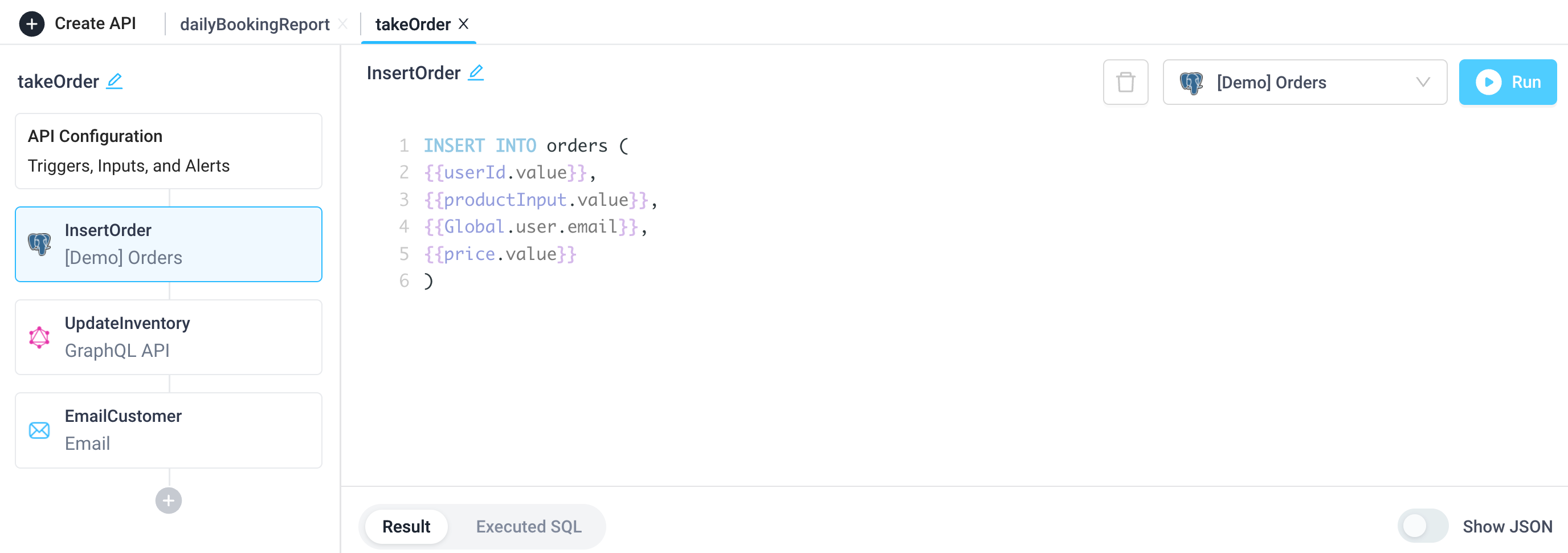 Write data into a Postgres database using SQL in a backend API