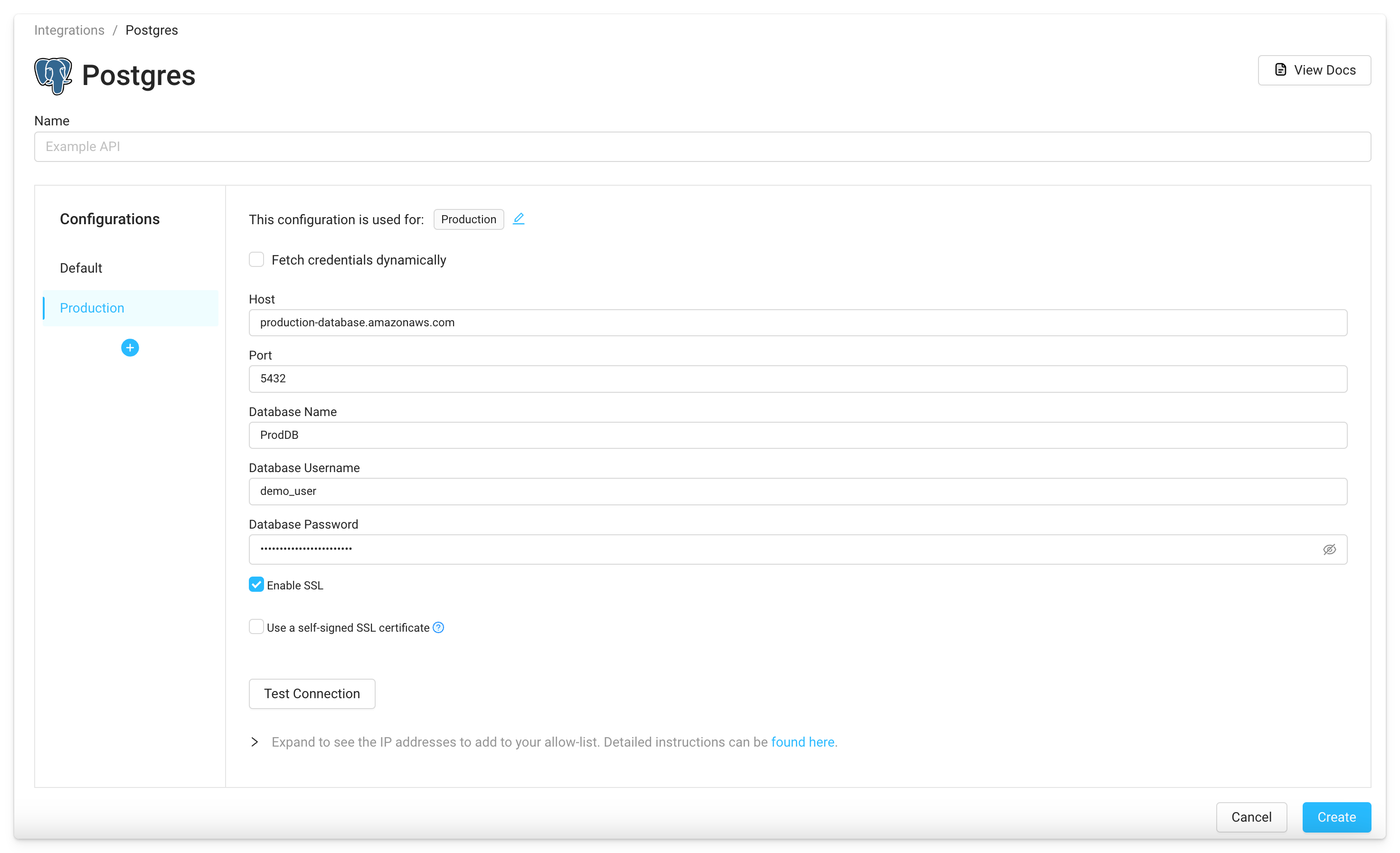 configure integration for a profile