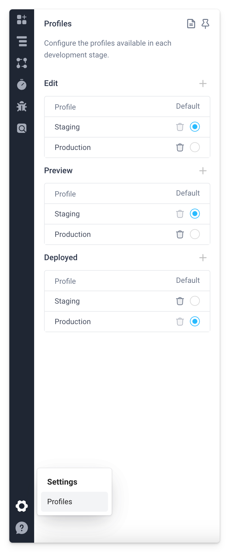 configure available profiles for each mode