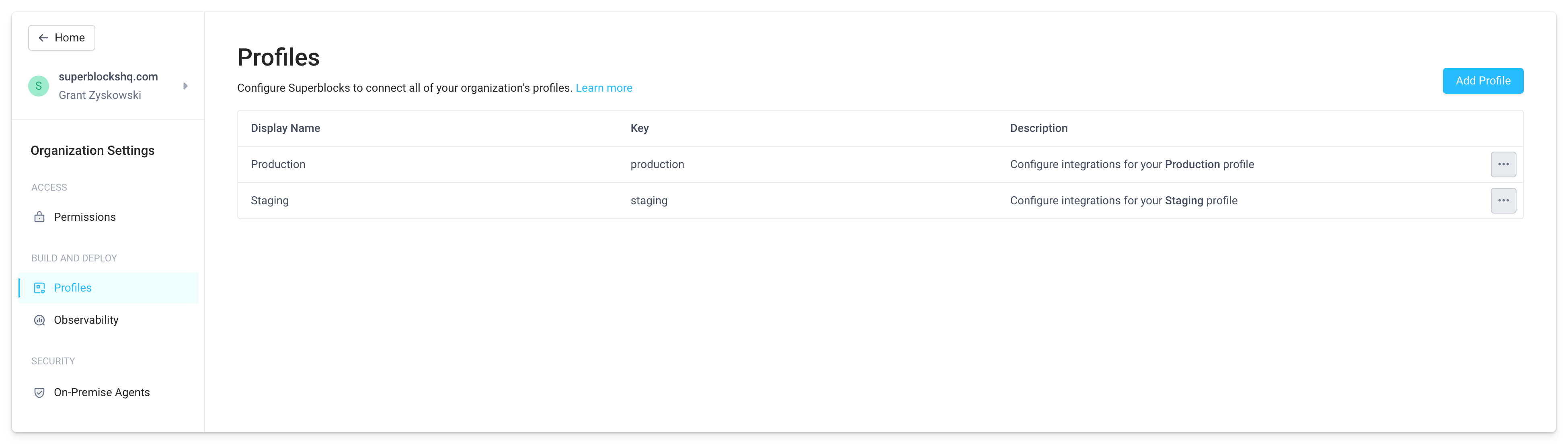 default production and staging profiles