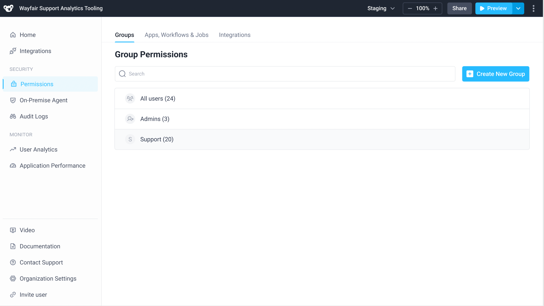 Create and manage user groups within permissions page