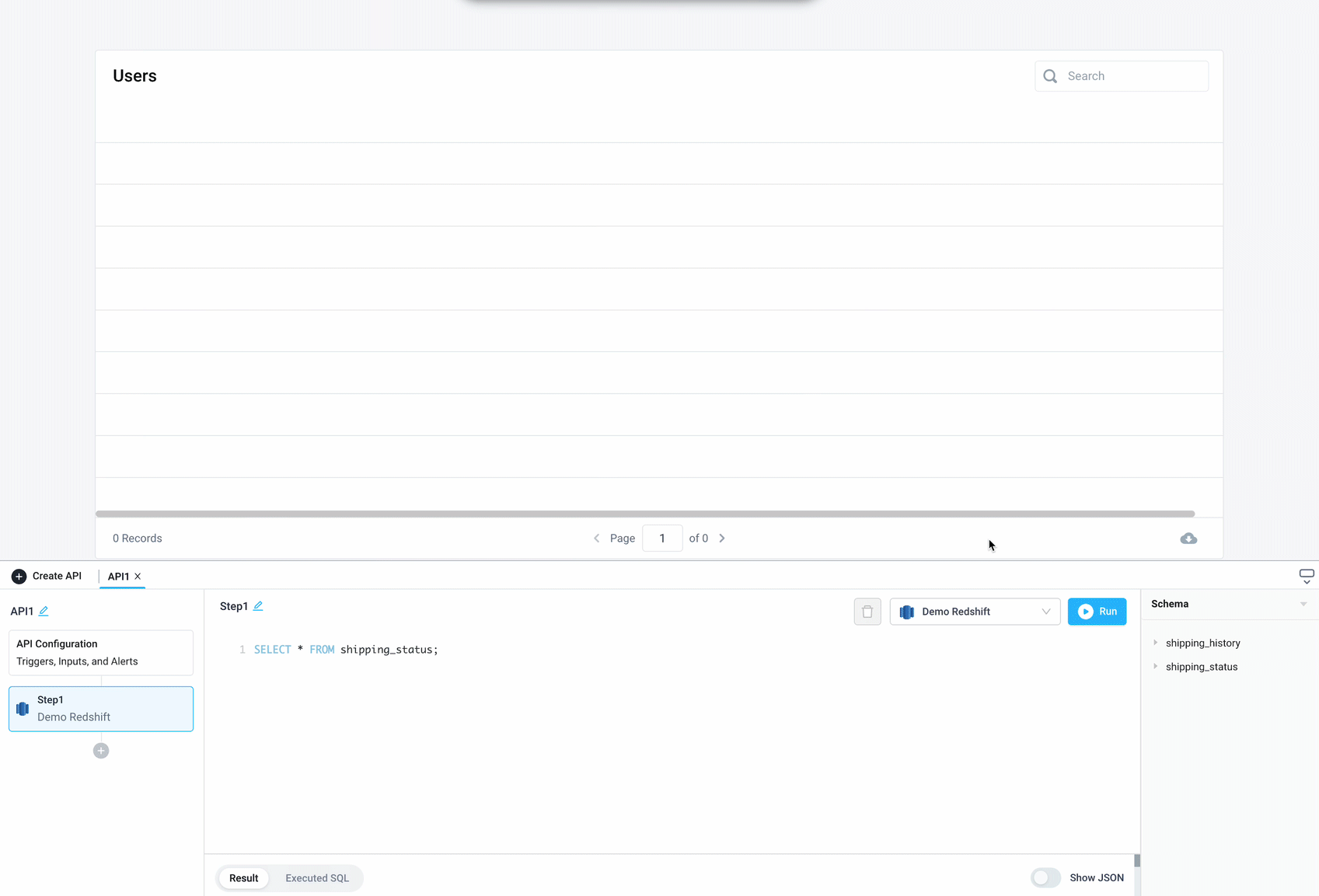 Read data from a Redshift database and use it within an Application