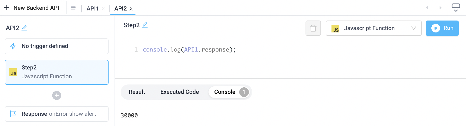 Reference output of another API within an API step using API1.response