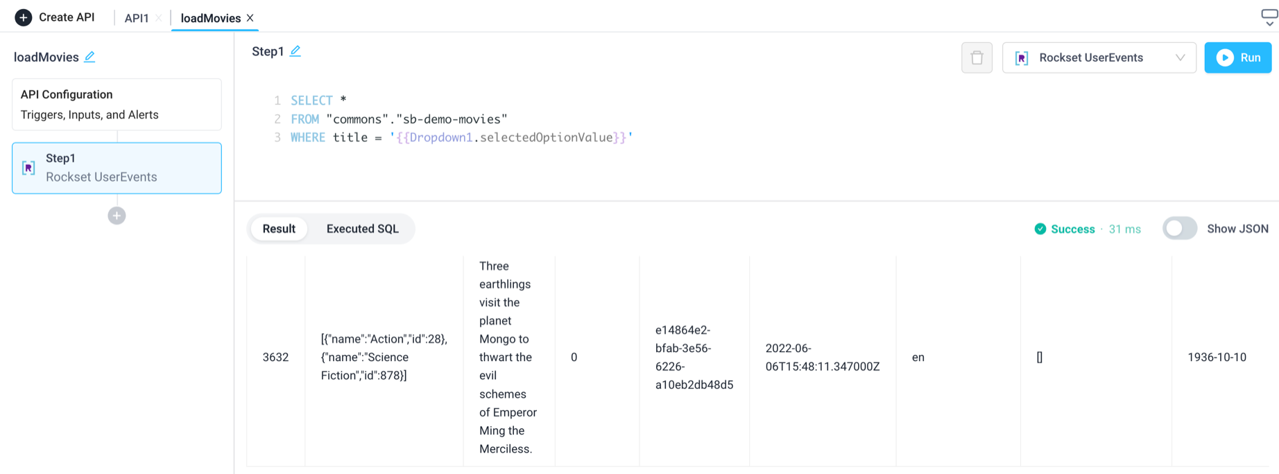 See the results of a Rockset query