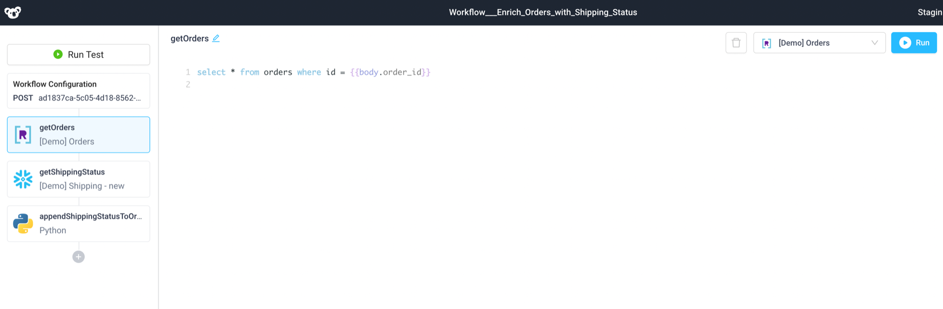 Use a workflow to enrich Rockset data with data from other datastores like Snowflake