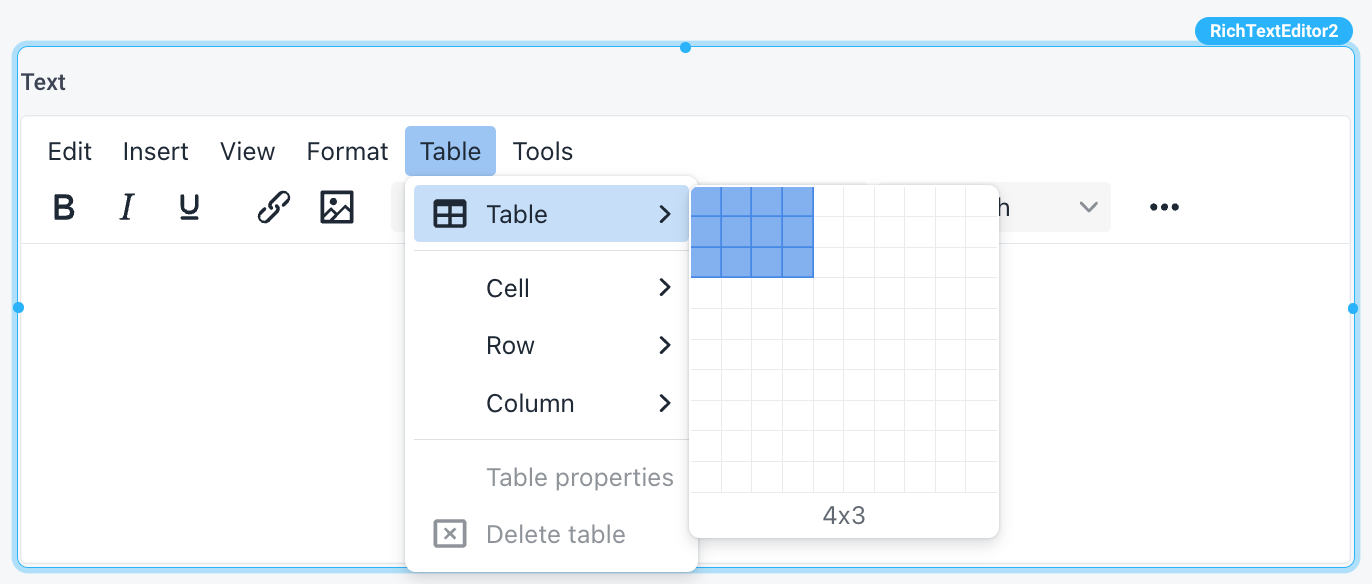 Use a rich text editor to create tables like in Google Docs or Microsoft Word