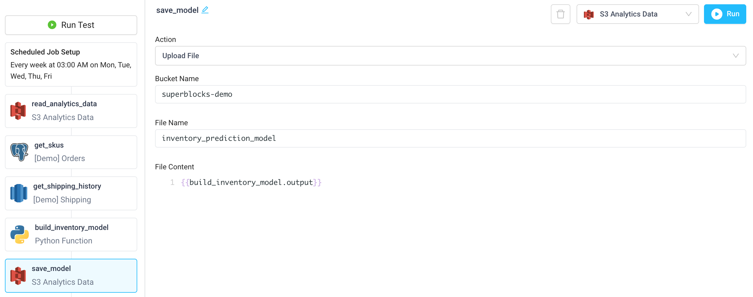 Save a prediction model in S3 daily using a scheduled job