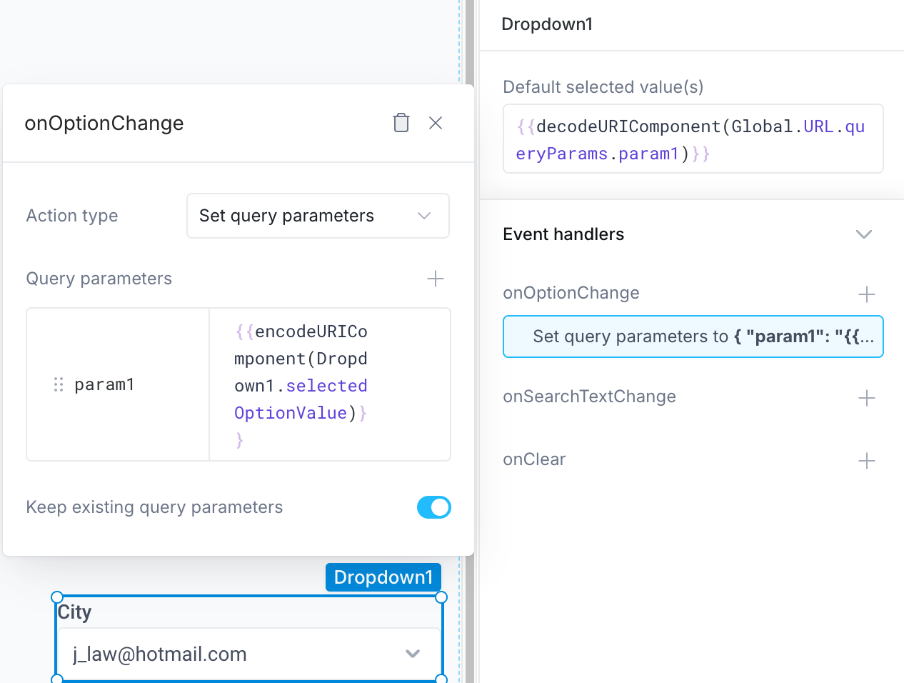 set query parameter via event handler