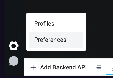 Settings menu in left sidebar containing developer preferences