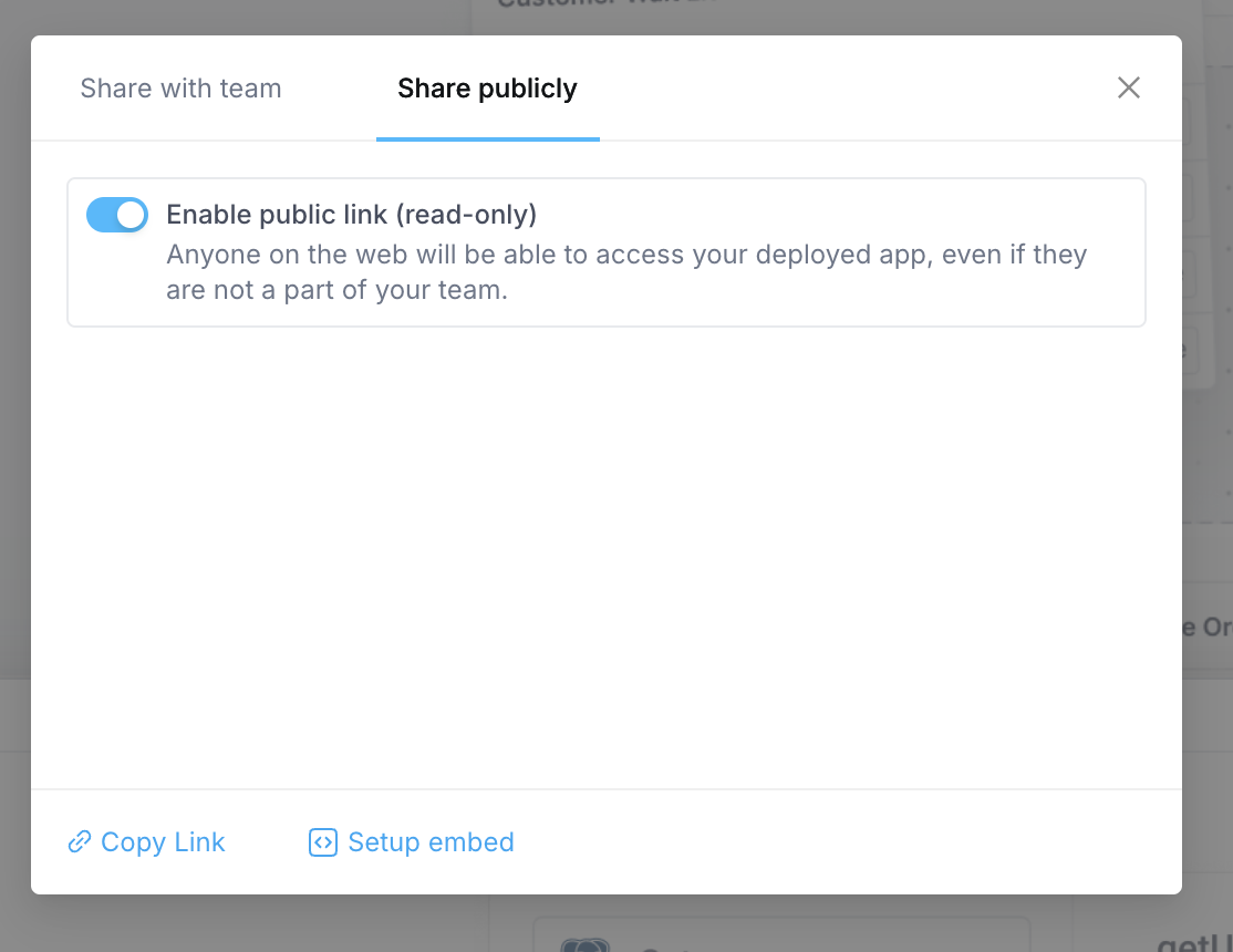 Enable public sharing for an application