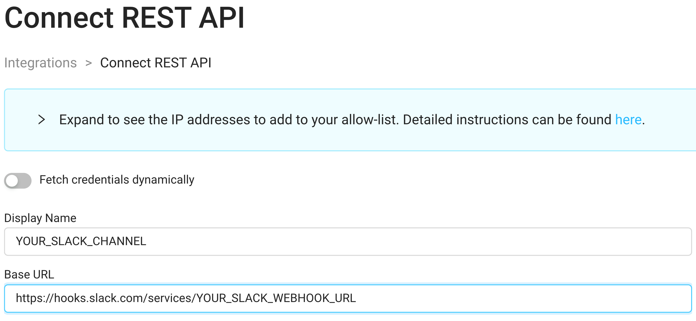 Create REST API Integration to Slack webhook