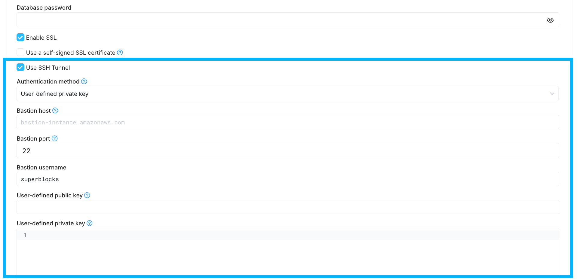 SSH Tunneling Configuration Form