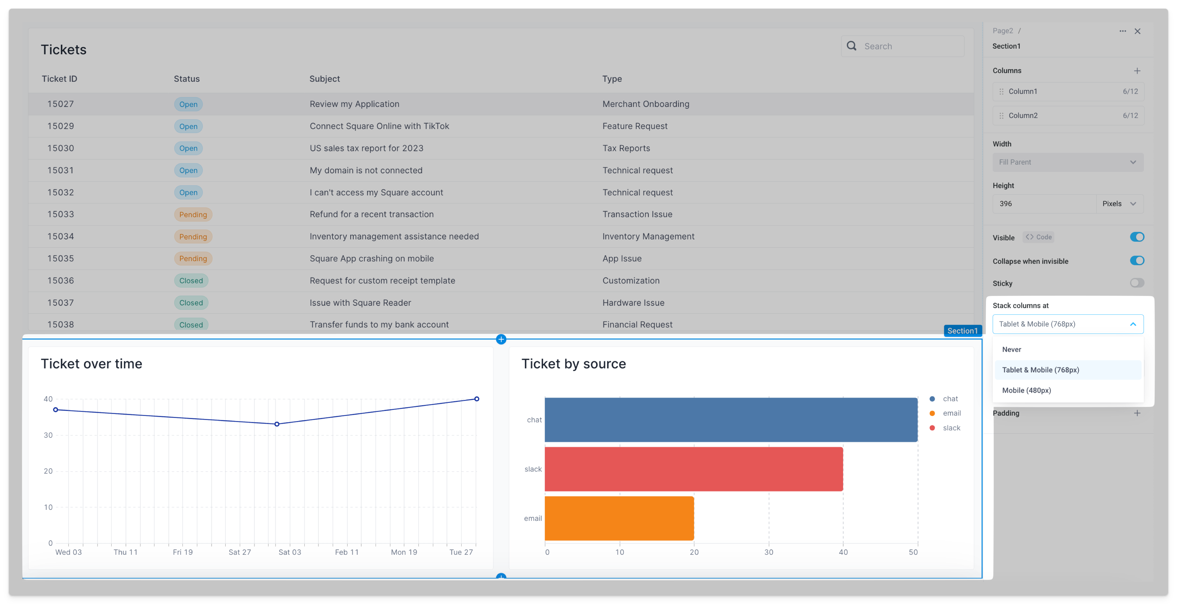 Configure columns to stack for tablet and mobile